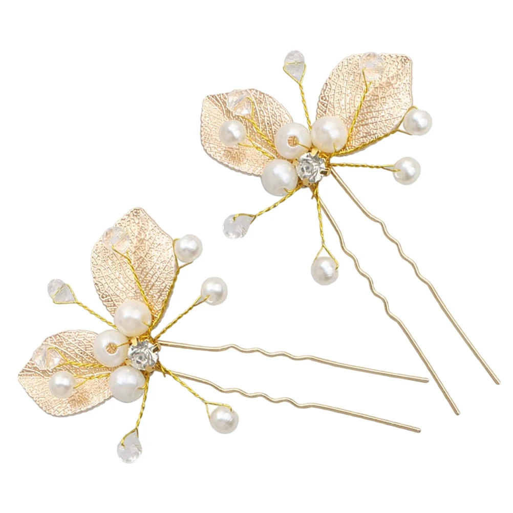 

2 Pcs Gold Leaf Children's Headgear Bride Headpiece with Pin Alloy Bridal Flower Wedding Hair Pins