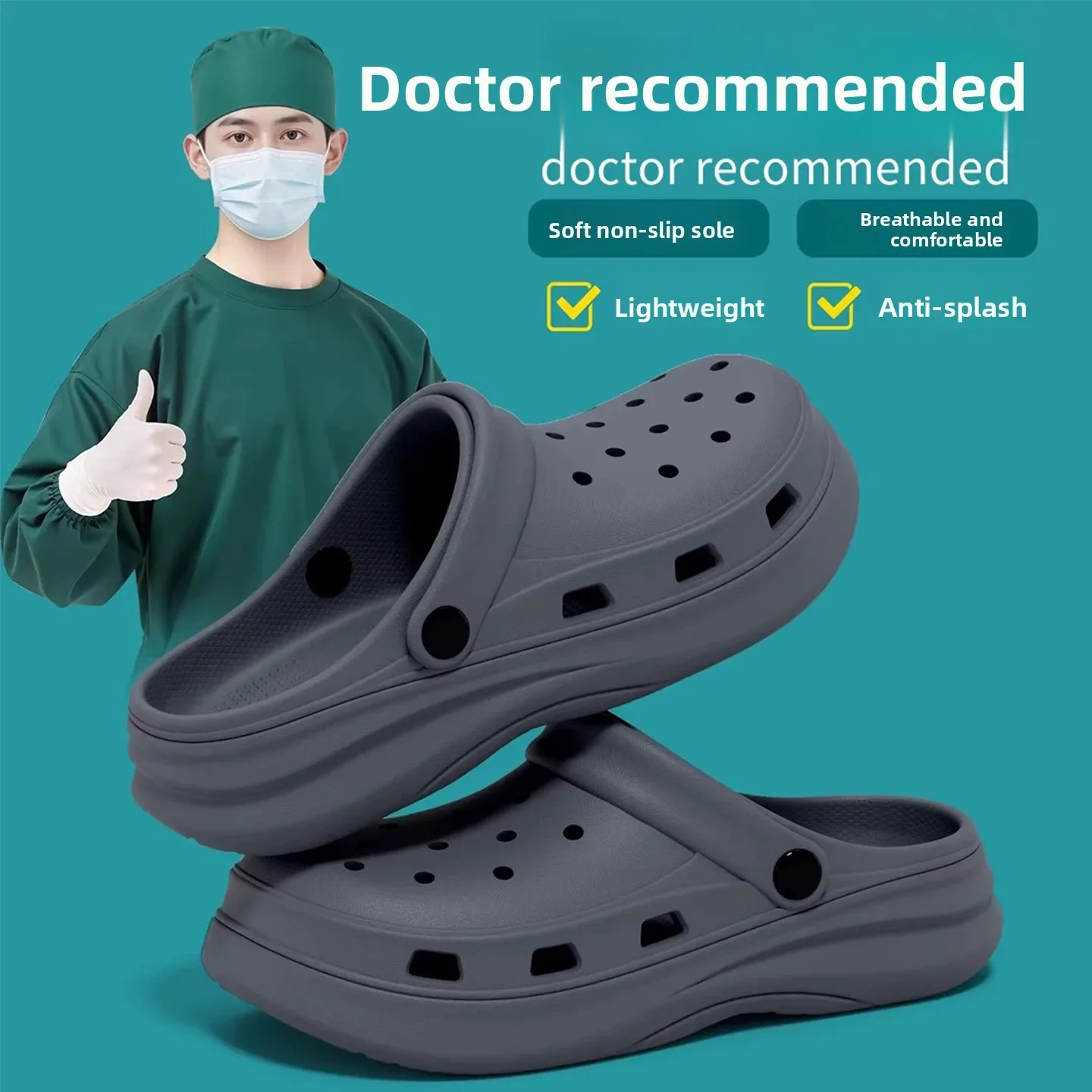 Doctor Style Men's Slippers Summer Anti-Slip Breathable EVA Nurse Indoor Office Sandals Women Outdoor Wear Hole Hole Shoes