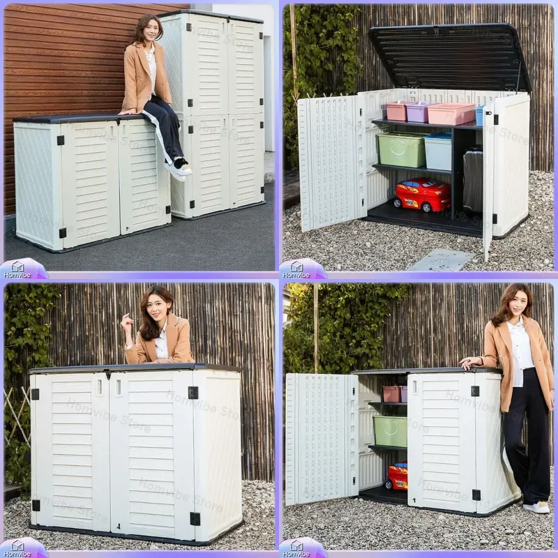 Outdoor Storage Cabinet Waterproof Garden Shed Balcony Locker Large Capacity Patio Deck Box Weather Resistant Furniture