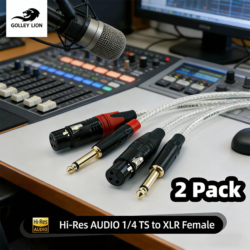 Hi-Res 2-Pack 6.35mm TS to XLR Female Cable Silver Braided Gold Plated for Guitar/Amp/Mic/Monitor