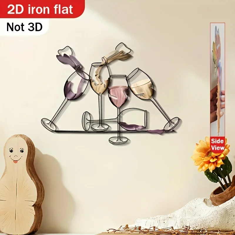 CIFBUY 2D Iron Wine Glass Wall Decor, Colorful Combined Wine Goblet Metal Wall Hanging for Kitchen & Bar
