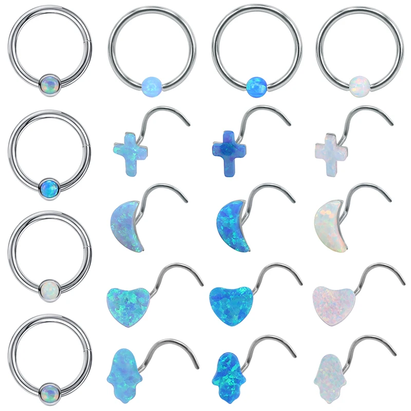 AOEDEJ 16/20G Opal Stone Nose Piercing Jewelry Women Septum Ring Blue Opal Nose Studs Opal Tragus Daith Septum Nose Nostril Ring