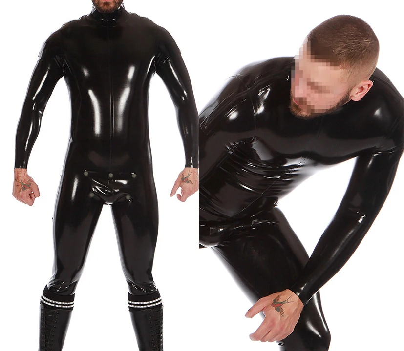 

Latex Rubber Gummi Catsuit Fashion Black uniform Cosplay Kurzarm Ganzanzug 0.4mm Suit