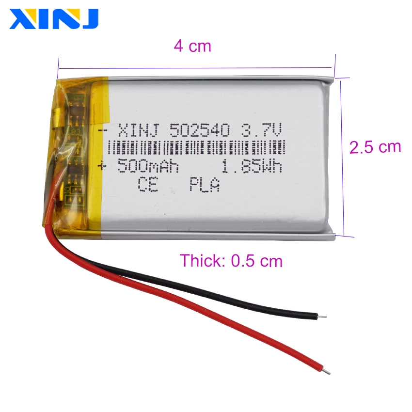 3.7V 500mAh 1.85Wh Polymer Rechargeable Li Lipo Battery 502540 For GPS Mp3 MP4 DashCam Driving Telephone Baby Monitor Headset