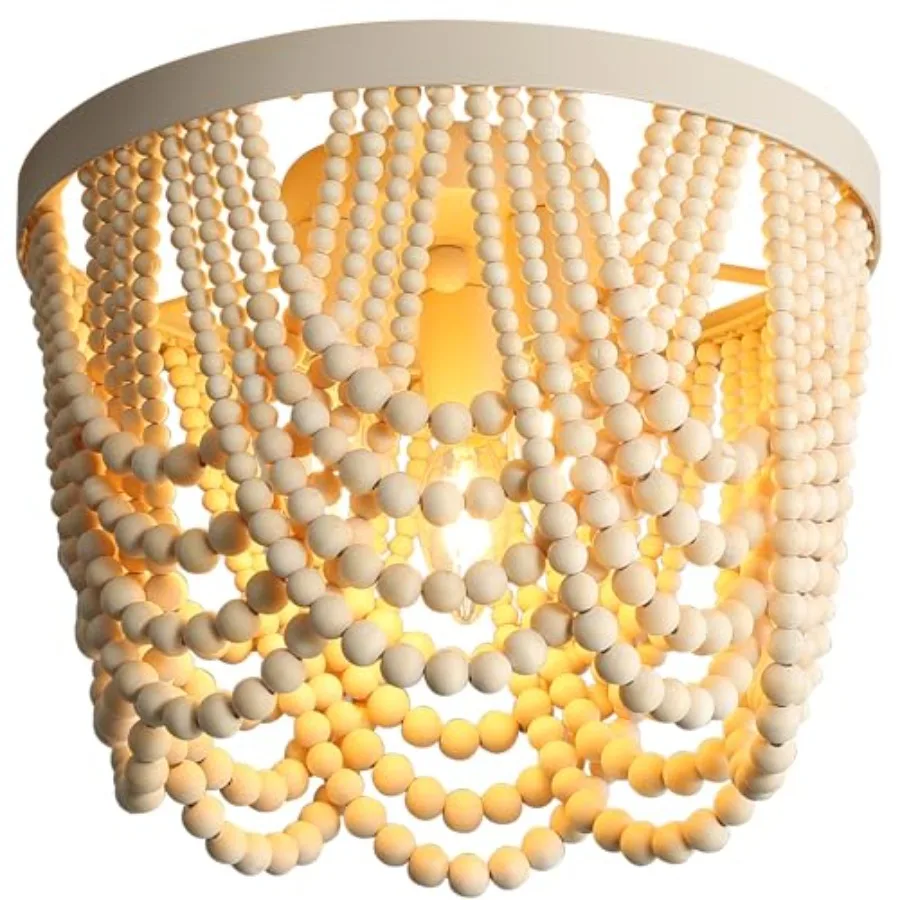 

Bohemian Wood Beaded lamp 3-Light recessed Mounted Ceiling lamp Primary Color Antique Rustic mini Chandelier for Dining Room Be