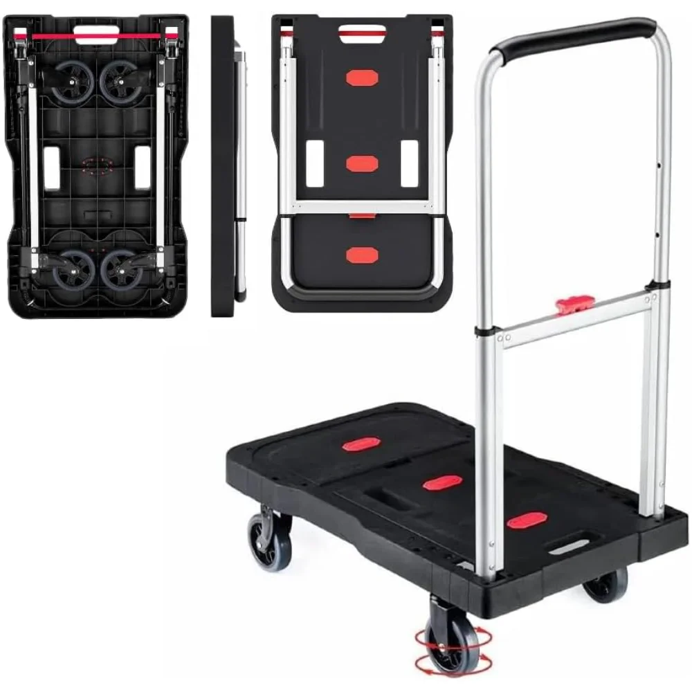 

Folding Hand Truck, 330 Lbs Heavy Duty Luggage Cart, Portable Utility Dolly Platform Cart with Adjustable Handle