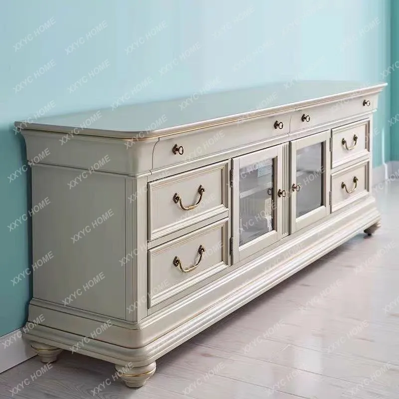 A American solid wood TV cabinet neoclassical modern light luxury TV cabinet