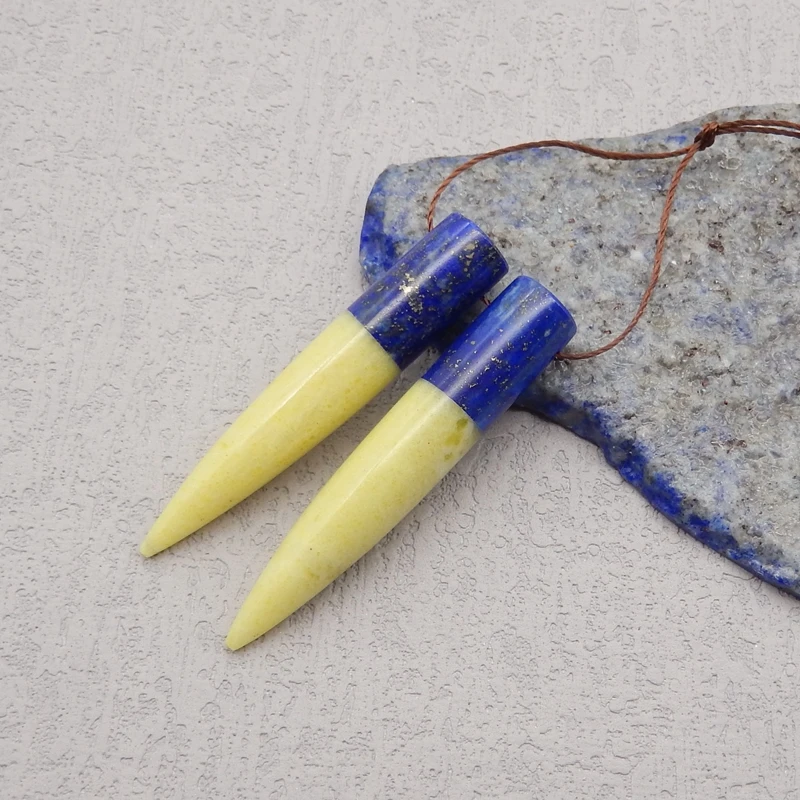 Handmade Jewelry Natural Stone Lapis Lazuli Serpentine Earring Bead,Fashion Earrings Accessories DIY Making For Women 44x8mm 10g