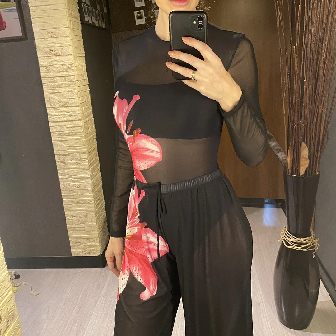 S - XL Neuer, mit Blumenmuster bedruckter, langärmliger Badeanzug mit Hose, einteiliger Badeanzug für Damen, Badebekleidung, Badeanzug, Modell V7099. – Detail 4