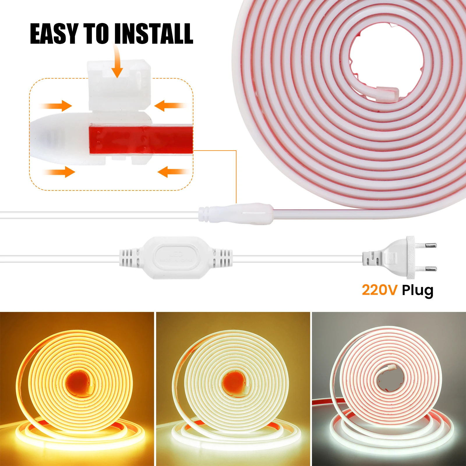 Taśma LED COB 220V wysoka jasność 288 diod led/m taśma Led wodoodporna elastyczna wstążka do pokoju sypialnia kuchnia zewnętrzne oświetlenie ogrodowe