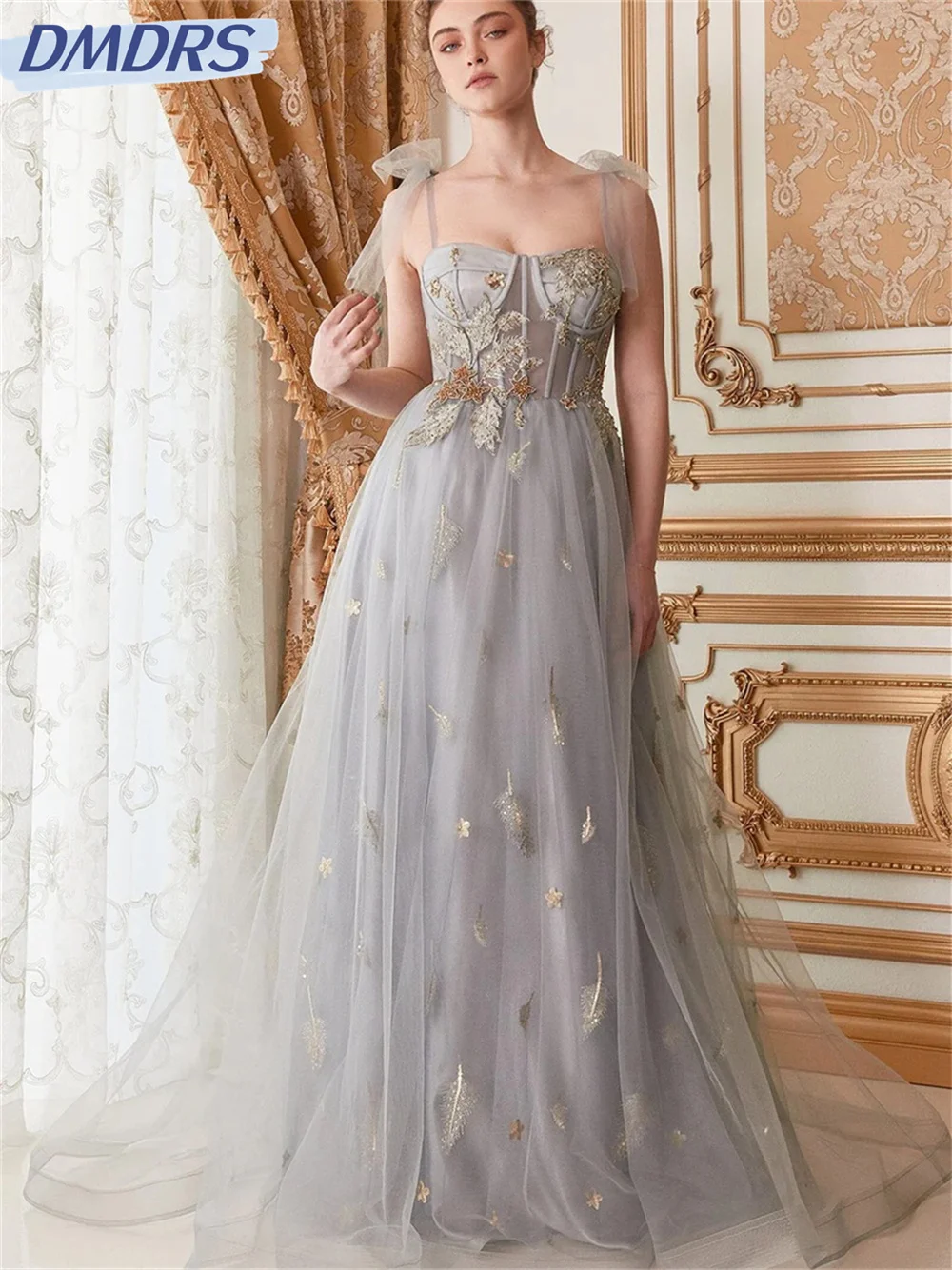 Robe de Bal Trapèze à Bretelles pour Femme, Tenue de Soirée Classique en Tulle Imprimé, Simple, Longueur au Sol, Éducative, 2024