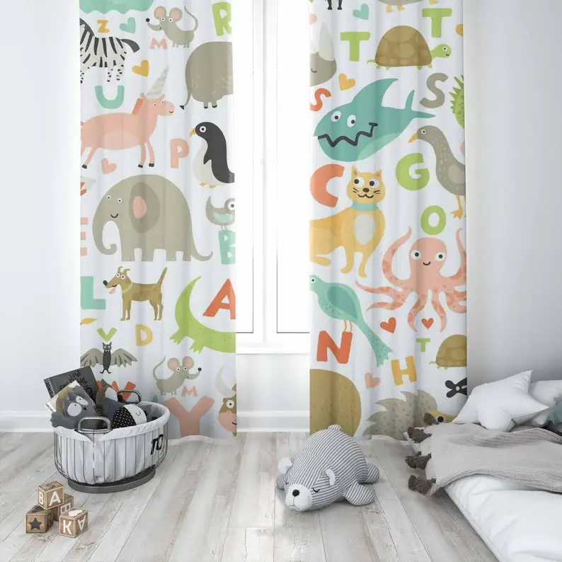 ABC Alphabet Nursery Curtain Animal Kids Bedroom Black Out Nursery Decor Baby Room Curtains Bedroom Living Room Curtains