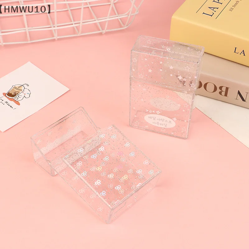 〔HMWU10〕Sparkling Star Bow Acrylic Photo Card Flip Lid Storage Box Photo Card Box Student Desktop Small Object Organizer Case