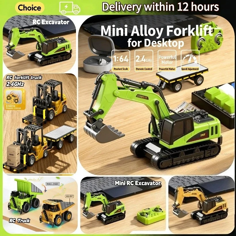 

Радиоуправляемый грузовик-экскаватор-погрузчик из сплава 1:64 с прицепом, 2.4 ГГц, настольная миниатюрная Bluetooth RC-машинка, детская игрушка, праздничный подарок