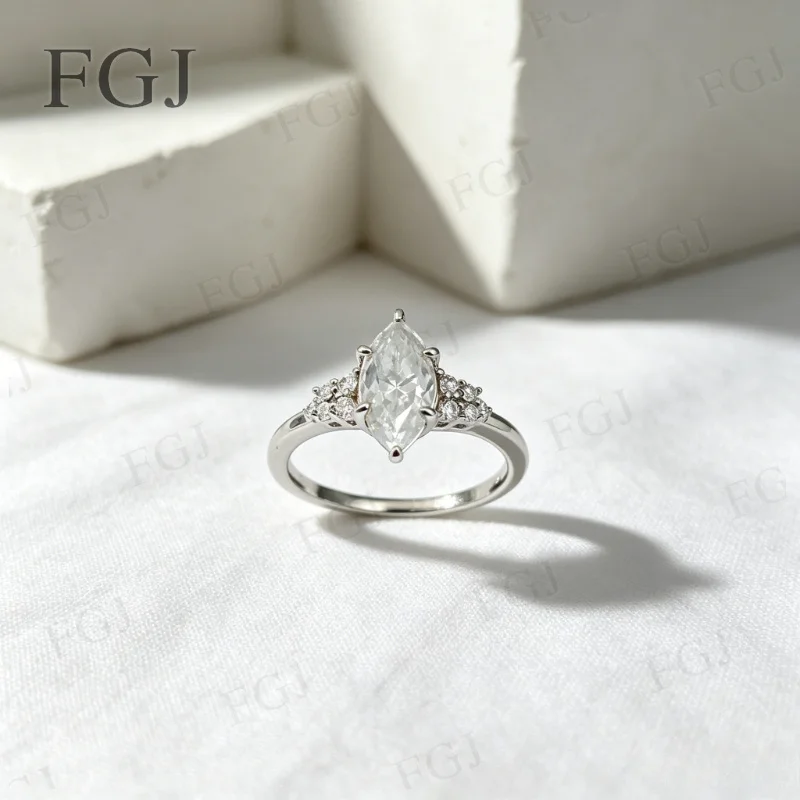 1,5 Karat Seltener Marquise-Moissanit-Paarring aus S925 Silber, Modischer Unisex-Hochzeits- und Verlobungsring, Edles Geschenk-Schmuckstück für Verliebte – Detail 7