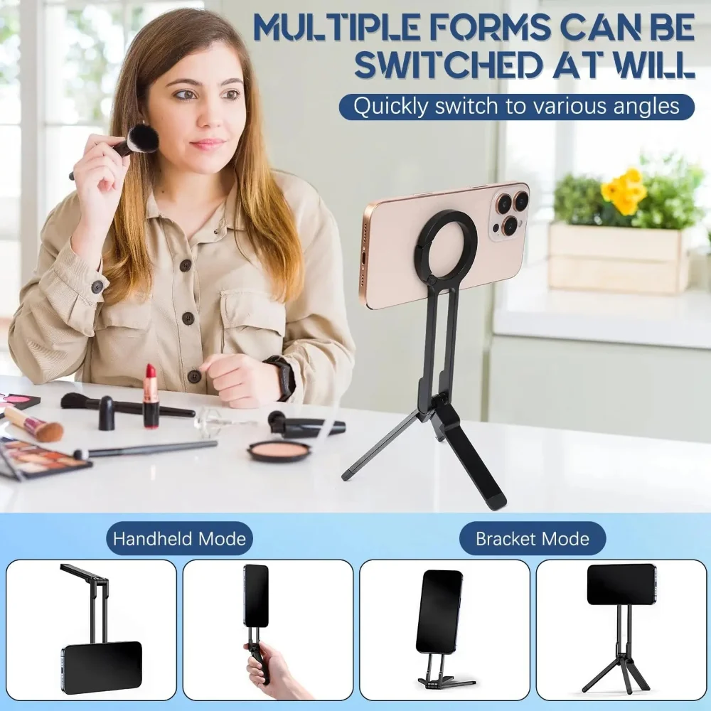 Carabiner-Mounted Phone Holder Magnetic Adsorption Tripod Handheld Selfie Stick Foldable Portable Outdoor Cellphone Bracket