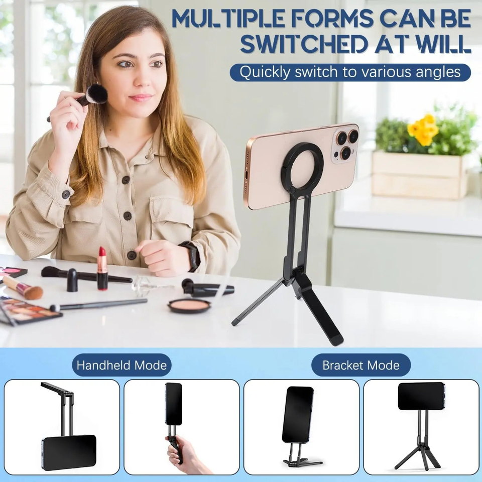  Carabiner-Mounted Phone Holder Magnetic Adsorption Tripod Handheld Selfie Stick Foldable Portable Outdoor Cellphone Bracket 
