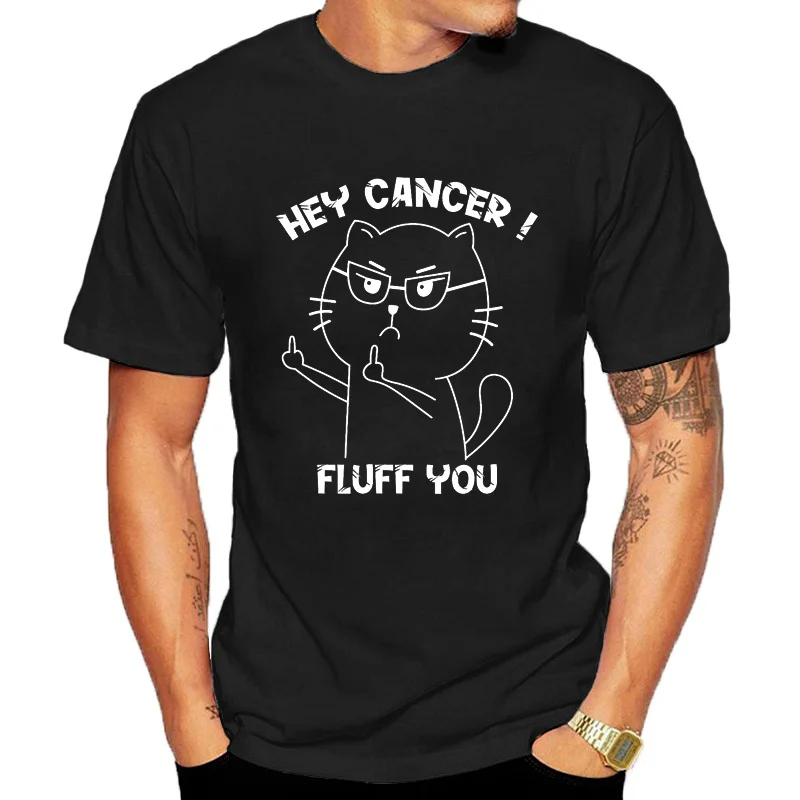 Hey Cancer FLUFF U camisetas para hombres, camisa de dedo medio de gato, camisetas divertidas de concientización para mujeres y hombres, ropa de moda de verano