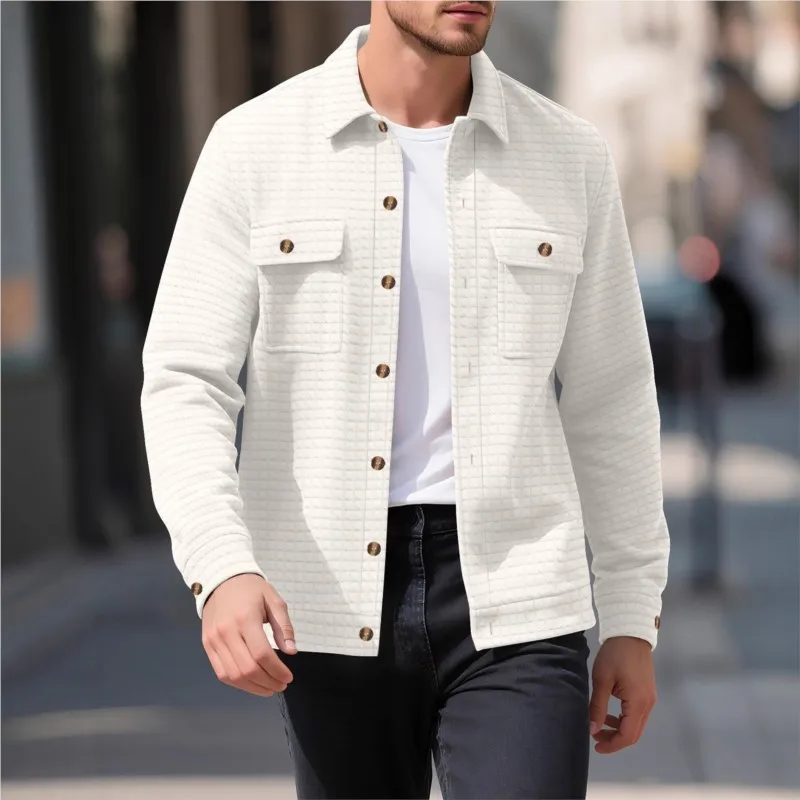 

New Men's Checker Jacket Fashion Casual Solid Color Versatile Top Spring and Autumn Men's Jacket Outerwear for All Occasions