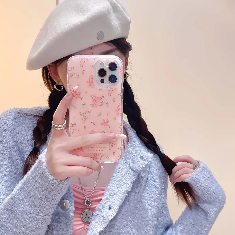 Pink and Blue White Flowers Floral Bowknot Korean Art INS Phone Case For iPhone 17 AIR 16 15 14 13 12 11 Pro MAX Plus Y2K Cover