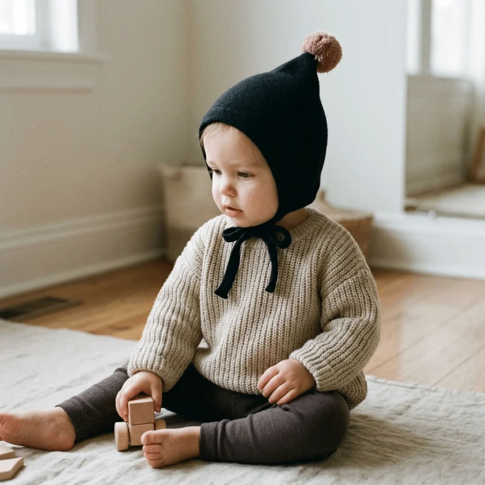 Cozy Soft Warm Baby Knitted Hat Pointed Pom Pom Toddler Beanie Ear Protection Plush Ball Infant Bonnet Cap Winter