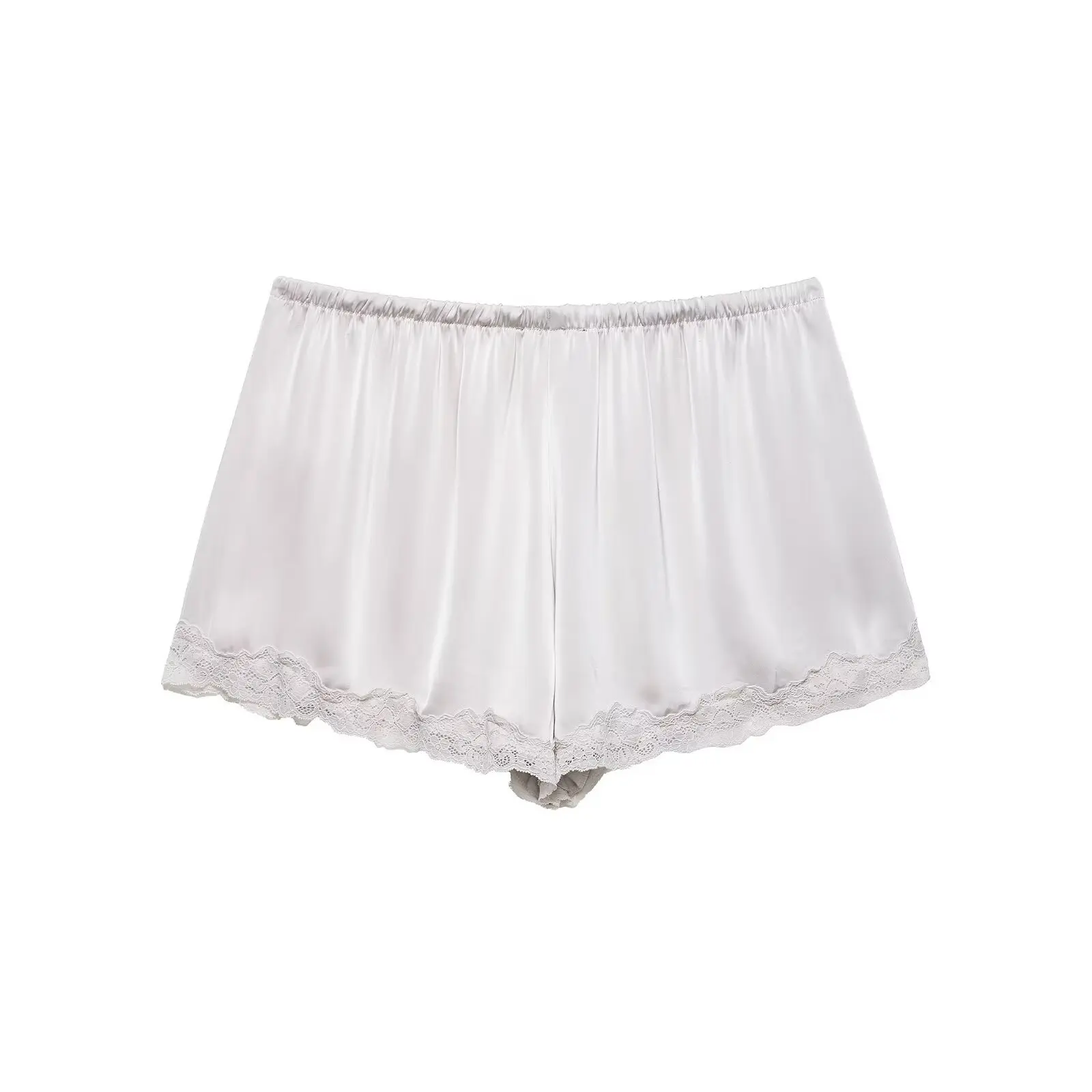 Women Solid Satin Mini Shorts, Stretchy Waist Lace Patchwork Casual Summer Shorts 2026