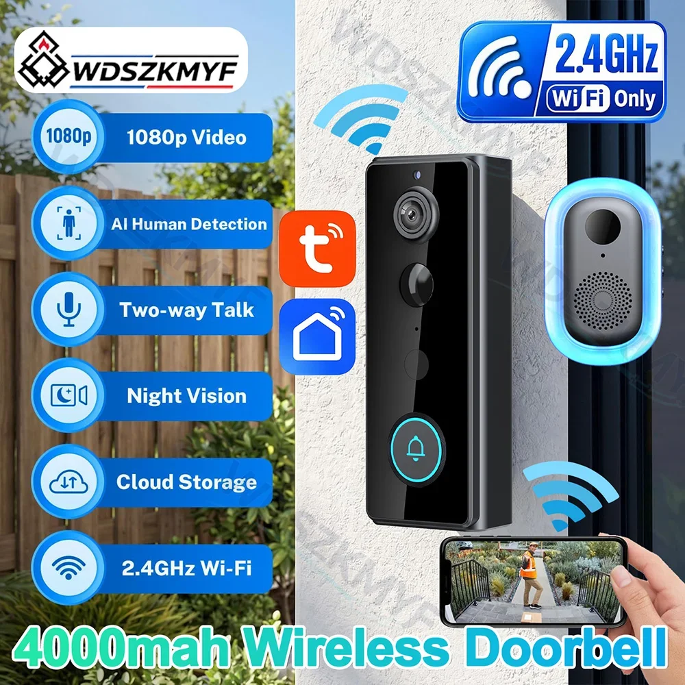 New 1080P HD WiFi Doorbell Camera with Night Vision PIR Motion Detection 2.4G Intercom Doorbell for Tuya Smart Home Ring