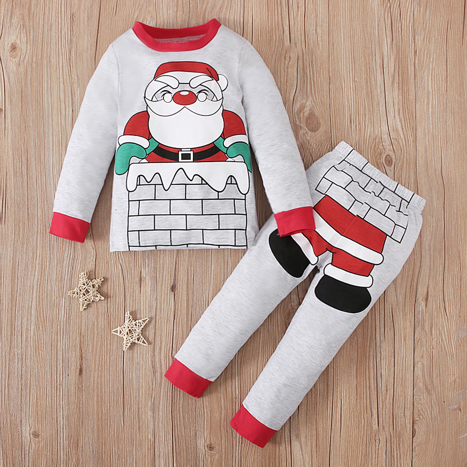 Pigiama natalizio per bambini Set Vestiti per neonato Ragazza Indumenti da notte Indumenti da notte Bambini Babbo Natale Stampa Pigiama Set di abbigliamento in cotone 2-7 anni