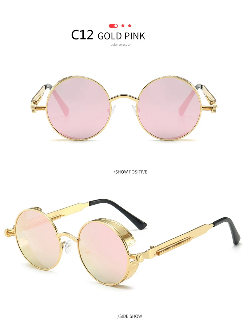 BOYSEEN 2025 Vintage Steampunk Sonnenbrille Frau Männer Runde Luxus Metall Retro Sonnenbrille Hiphop Stil Brillen UV400 – Detail 22