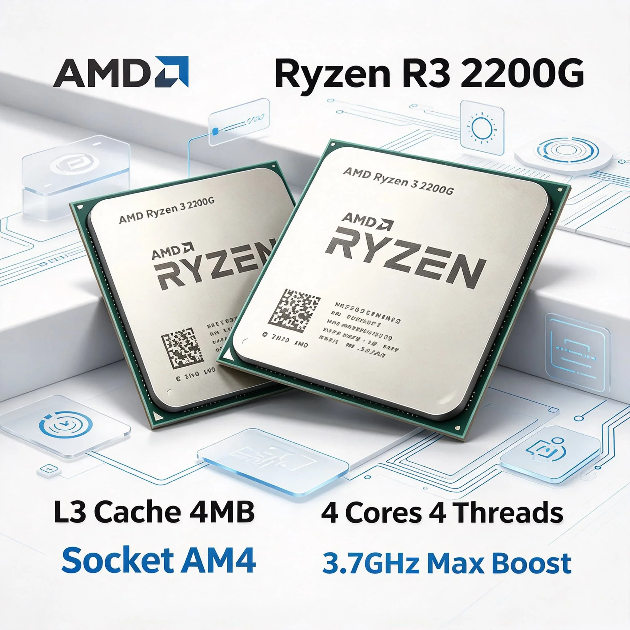 R3 2200G 4 Core 4 Thread AMD Ryzen 3 2200G 3.5GHz Base 3.7GHz Boost CPU Processor AM4 Socket 14nm Vega 8 Graphics Tray