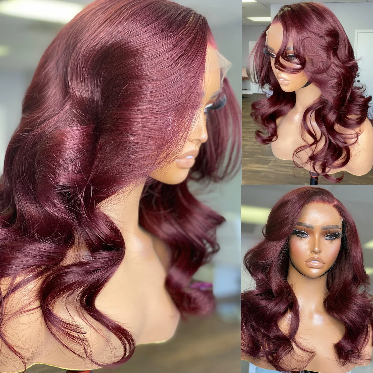 Wig Rambut Asli 99j Warna Natural Tanpa Lem, Sudah Dipluk, Model Body Wave, Kepadatan 400, 100% Rambut Manusia, Wig Full Lace 360, Ukuran 30-36 Inch, Rambut Brasil, Siap Pakai