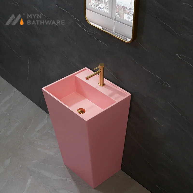 Potted Plants On StandsNewly Solid Surface Modern Matt Pink Artificial Stone Resin Freestanding Basin Sink
