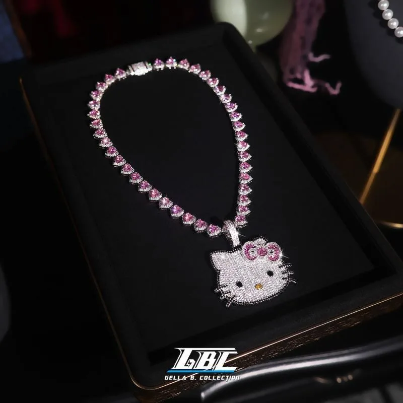 Kawaii Sanrios HelloKitty nouveau collier perceuse complète pendentif chaîne de clavicule pour les femmes cristal scintillant anniversaire saint valentin cadeau