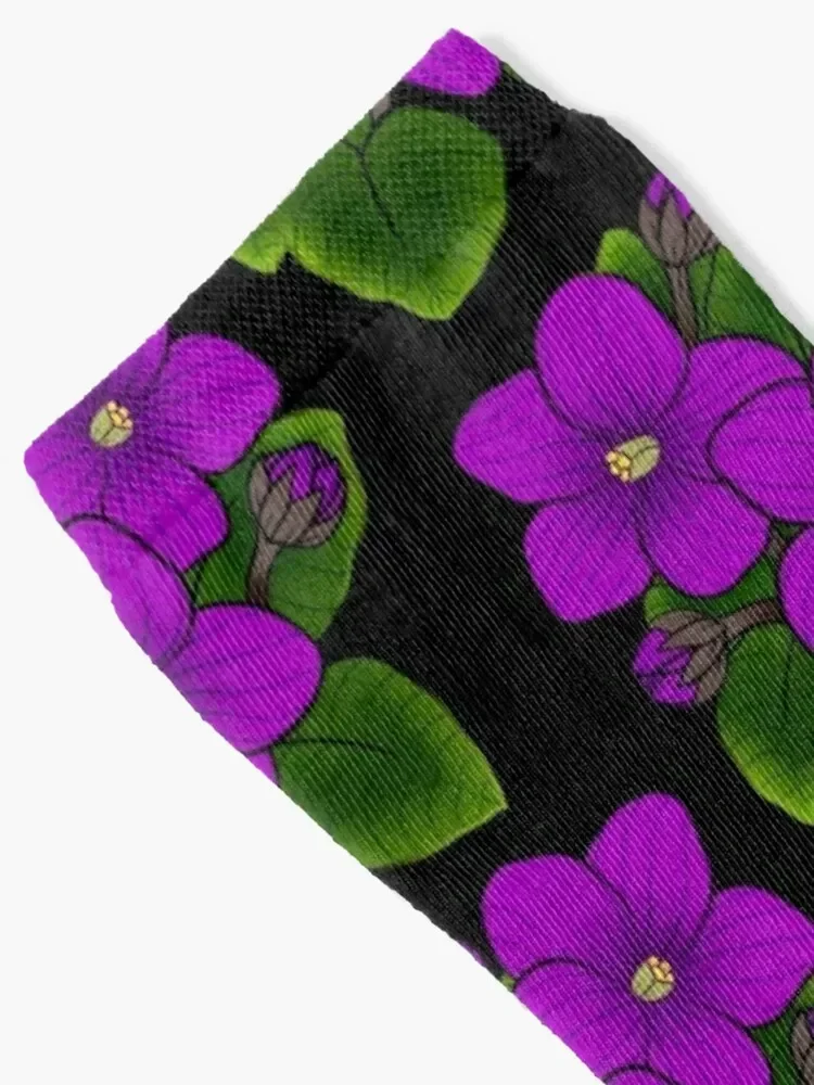 Purple African Violets in Black Socks christmas gifts Heating sock Hiking boots aesthetic Socks Men's Women's