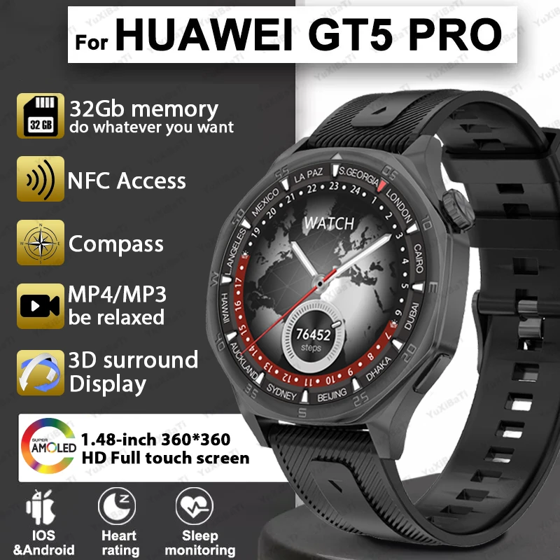 2025New Huawie Watch GT 5 Pro Smart Watch Men 32Gb Memory GPS Track Compass NFC HD Screen Bluetooth call Smartwatchs For HUAWEI