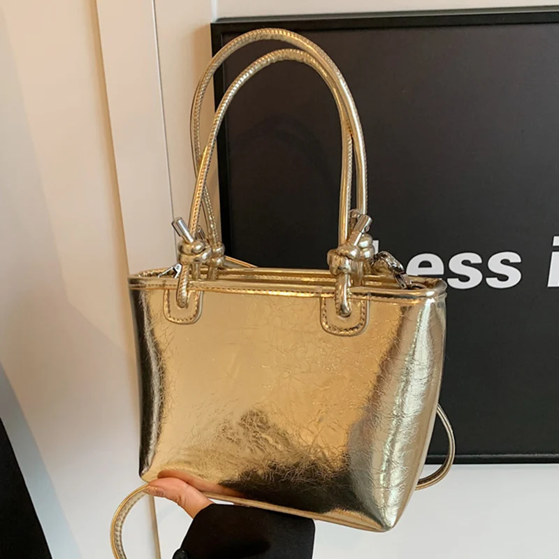 Luxury Designer Women Sequins PU Leather Top-Handle Handbags Evening Clutch INS White Silver Gold Casual Small Totes Bucket Bags