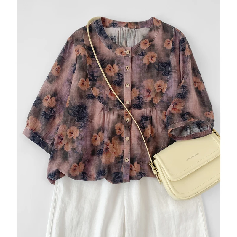 

Новый свободный крой из хлопка и льна с воротником-стойкой Seven Sve Design, утягивающий открытый кардиган, модный женский топ