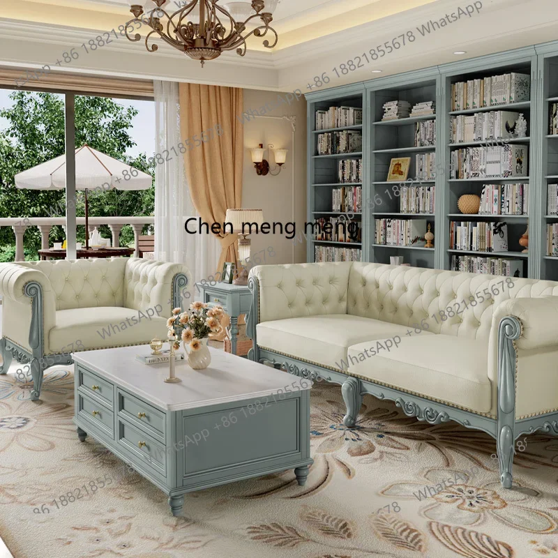 American solid wood sofa living room new three-person straight row first layer cowhide furniture genuine leather