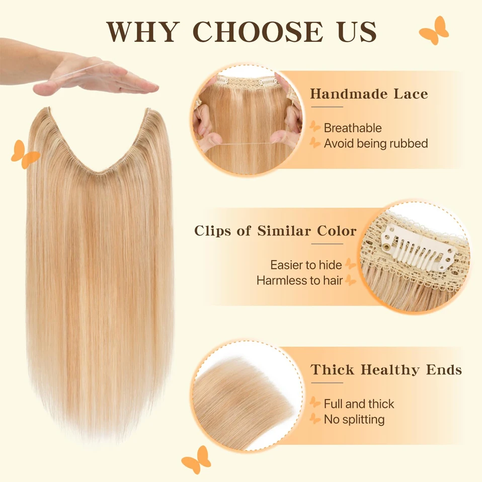 S-noilite Real Human Wire Hair Extensions Invisible Adjustable Hairpieces Secret Wire Clip In Hair Extensions for Women