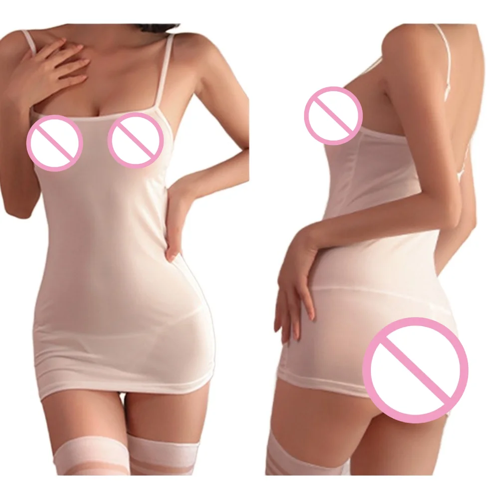 Sexy Women's Sheer Mesh Sleep Slip Dress Pajamas Bodycon See Through Solid Color Basic Mini Nightwear Nightdress Sleepwear