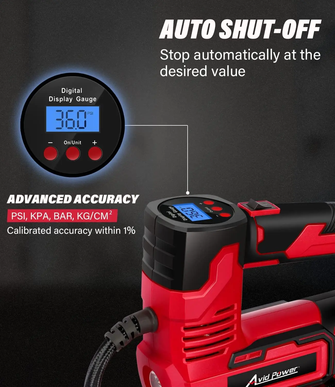 Portable 20V Cordless Air Compressor Tire Inflator, Rechargeable Li-ion Battery and 12V Car Power Adapter Included, Digital Pressure Gauge, 150PSI Car Pump for Tires & Other Inflatables