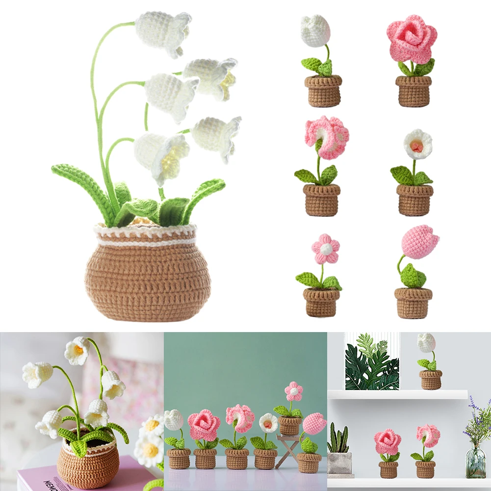 1/6pcs Crochet Potted Flower Kit Handmade DIY Tulip Tutorial Cotton Knitting Yarn Thread Needles Hooks Knit Tool Set Home Decor