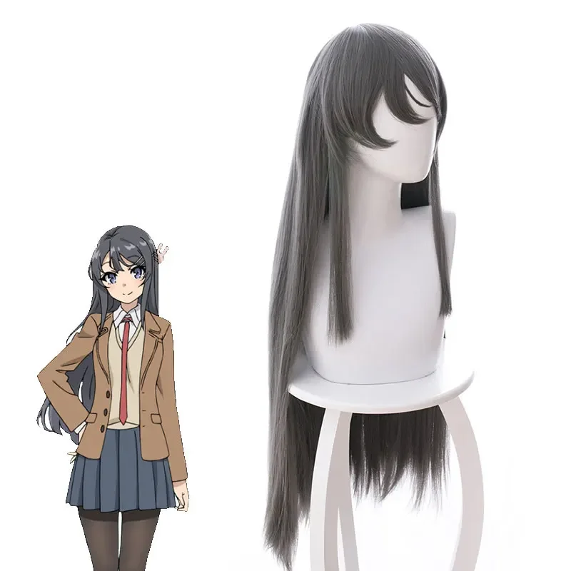 Sakura Ajima Grey long wig cosplay costume Seishun blind Yarou WA bunny girl senpai no Yume wo Minai heat resistant hair