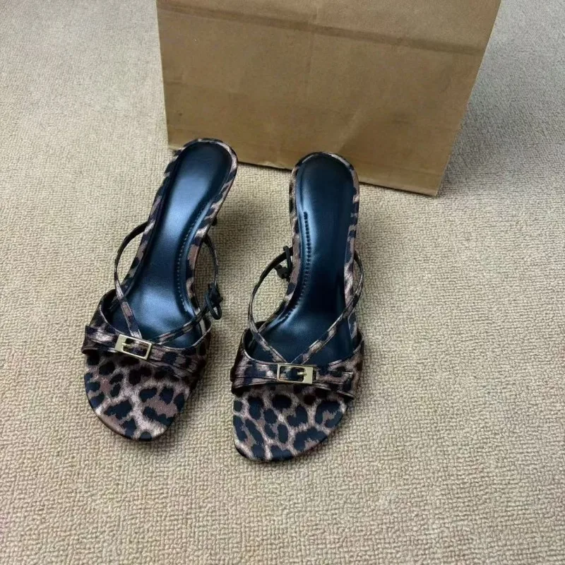 

Summer Women's High Heeled Sandals Fashion Leopard Print High-heeled Cool Slippers Temperament Sexy Stiletto Heels Cool Slippers