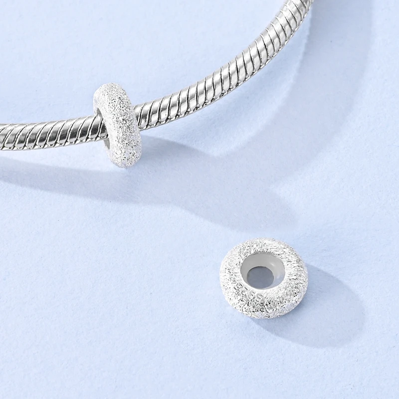 Original 925 Sterling Silver Charms Bead CZ Zircon Sand Textured Rubber Stopper Clips Dangle Women Lover DIY Jewelry Gifts