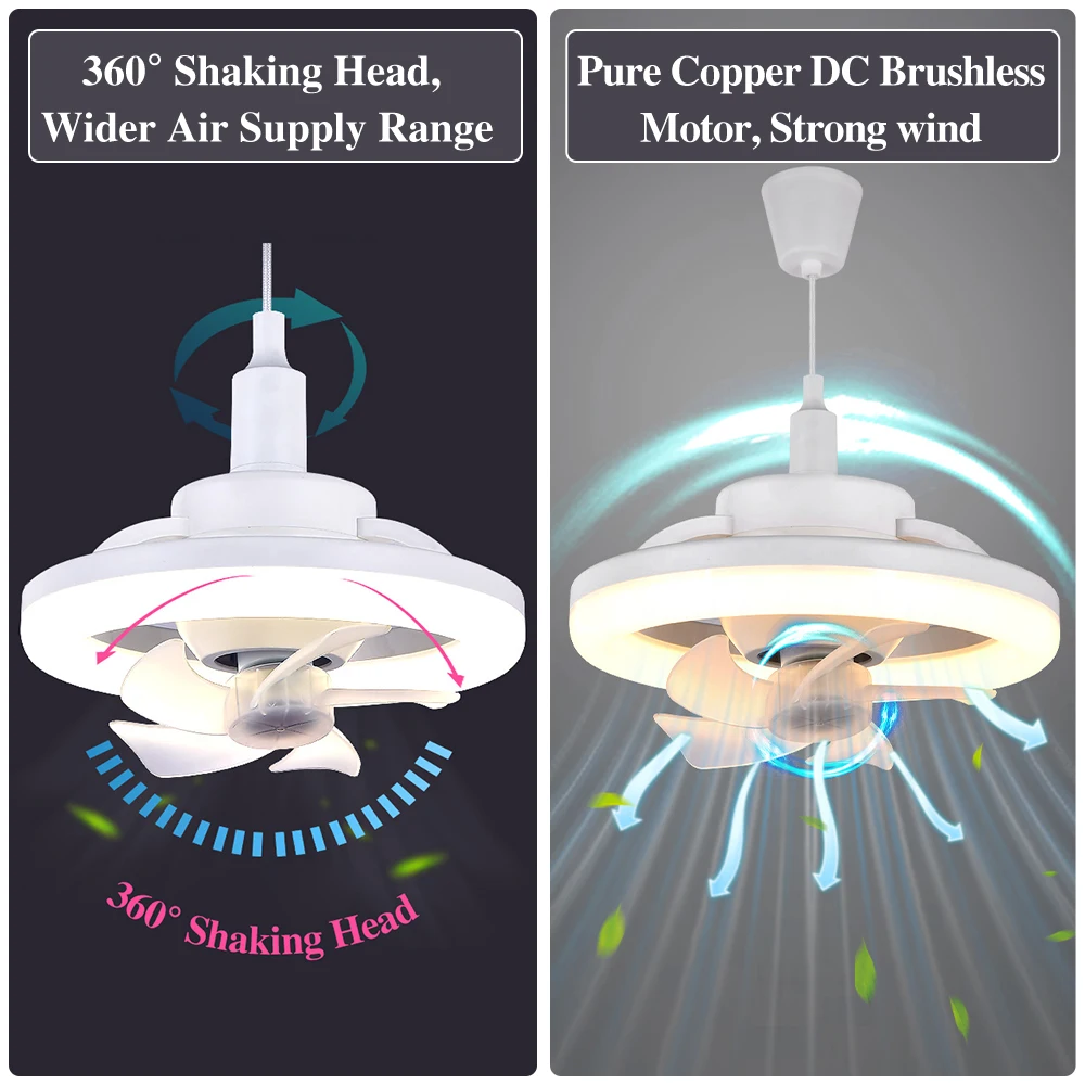 LED 램프 타이밍 무소음 팬, 조명 및 제어 기능, E27 베이스 AC85-265V, 3 색 온도, 360 ° 회전, 48W, 60W