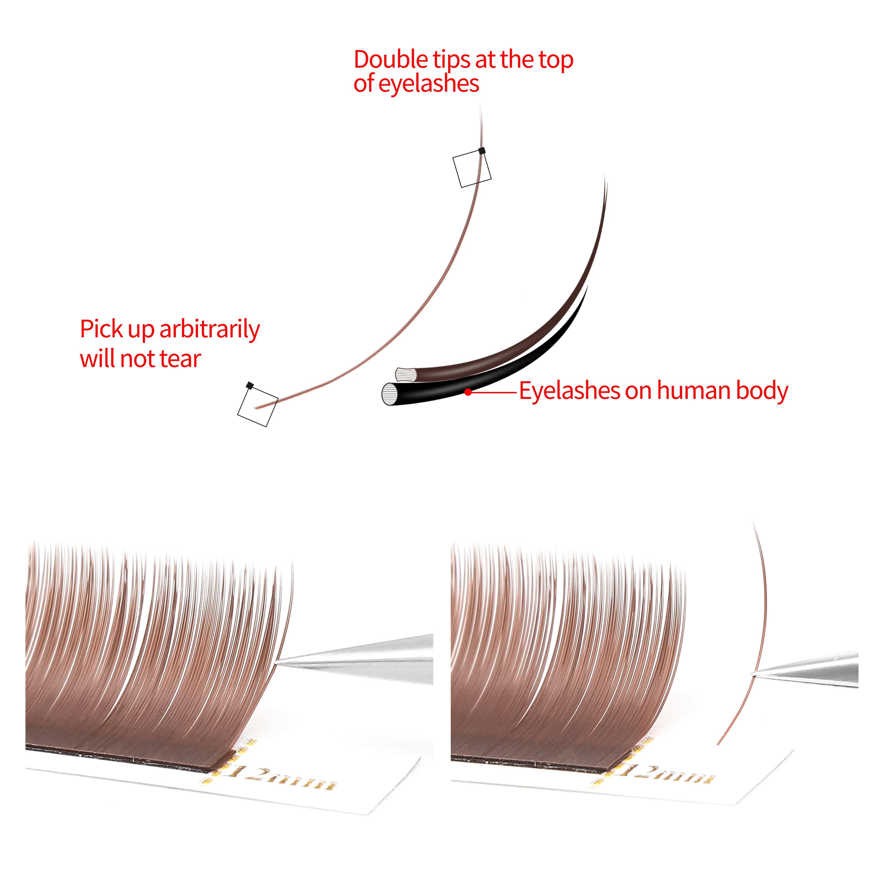 Mink Hair Flat Lash Extensions in Brown and Grey
