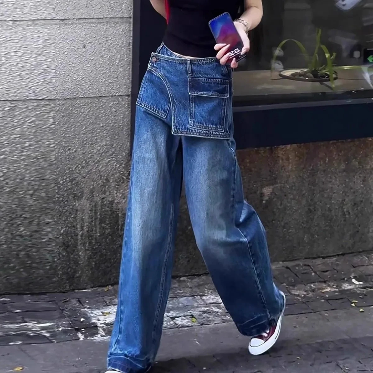 2026 Women's Spring And Autumn New Fake Two-piece Slim Trousers Design Fashionable And Versatile Straight Pants