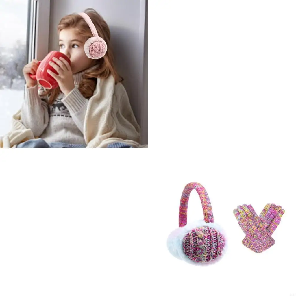 

2Pcs Child Friendly Winter Wear Set Knitted Gloves and Earmuffs for Outdoor Fun 4XBC