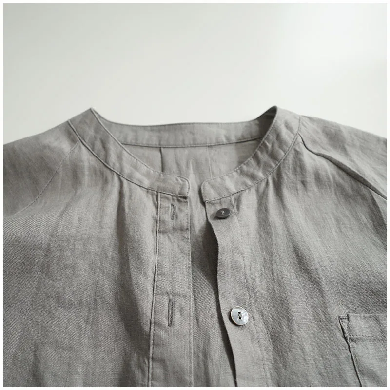 Linen Seven-Sleeve Collar Shirt Women's 2024 Spring and Summer New Korean Style Fashion Simple Loose Elegant Casual Open Lining